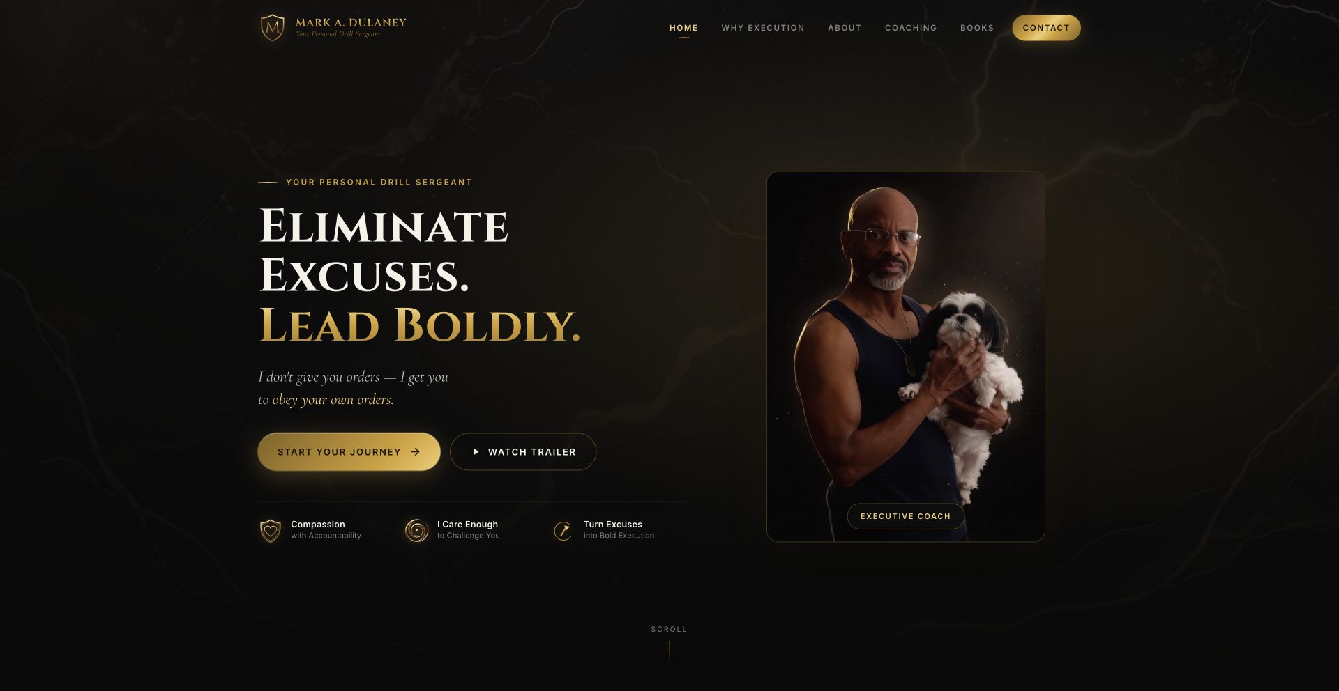 Eliminate Excuses website home page shown at desktop width