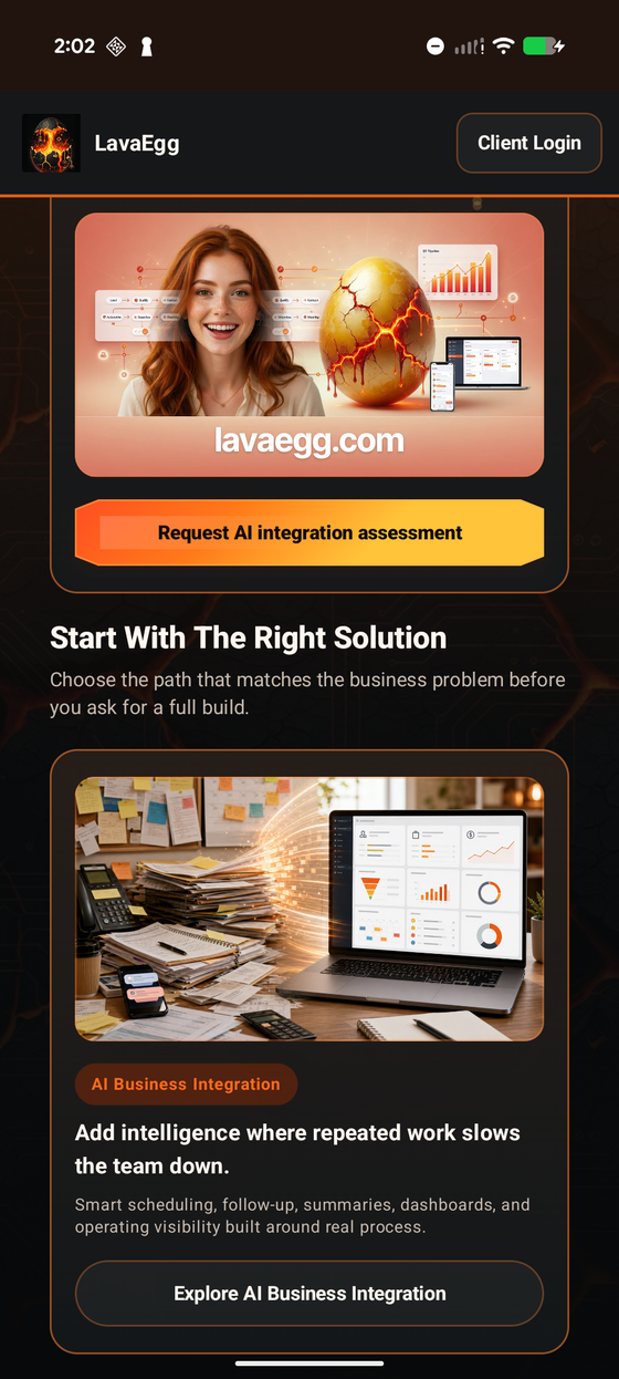 LavaEgg app screen showing the AI integration assessment section